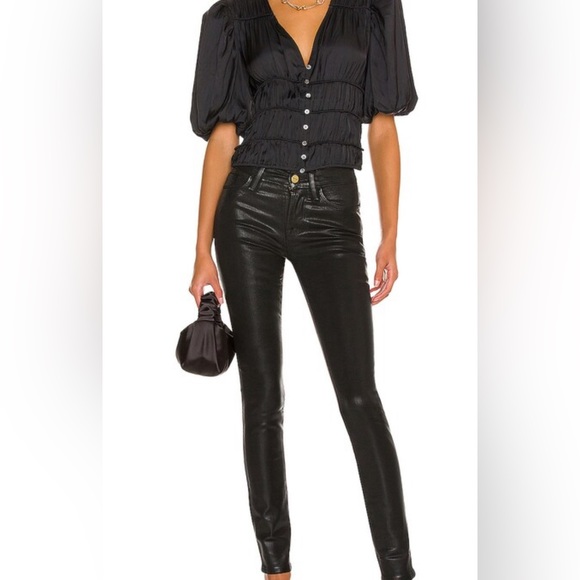 FRAME “LE SKINNY DE JEANNE” COATED JEAN IN MIDNIGHT BLACK (2023 season) - Picture 1 of 8